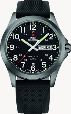 Swiss Military by Chrono Men's Day-Date (42mm) Black Dial / Black Silicone Strap SMP36040.20