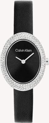 Calvin Klein Skręcony bezel (24 mm), czarna tarcza / czarny skórzany pasek 25100145