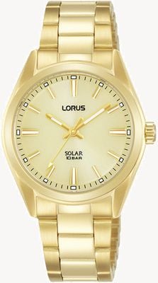 Lorus Sport-Solaruhr mit 100 m (31 mm) goldenem Sonnenschliff-Zifferblatt / goldenem PVD-Edelstahl RY508AX9