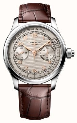 LONGINES Master Collection Chrono Monopusher (41mm) Ivory "barleycorn" Dial / Brown Leather Strap L29604782