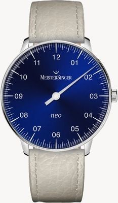 MeisterSinger Neo Saphir (36 mm) Sunburst-blaues/cremeweißes Lederarmband NES908-SB115