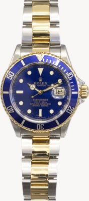 Pre-owned Rolex Submariner 2006 OP Date (40mm) Blue Dial / Two-Tone Stainless Steel - 16613 - Box & Papers J61040
