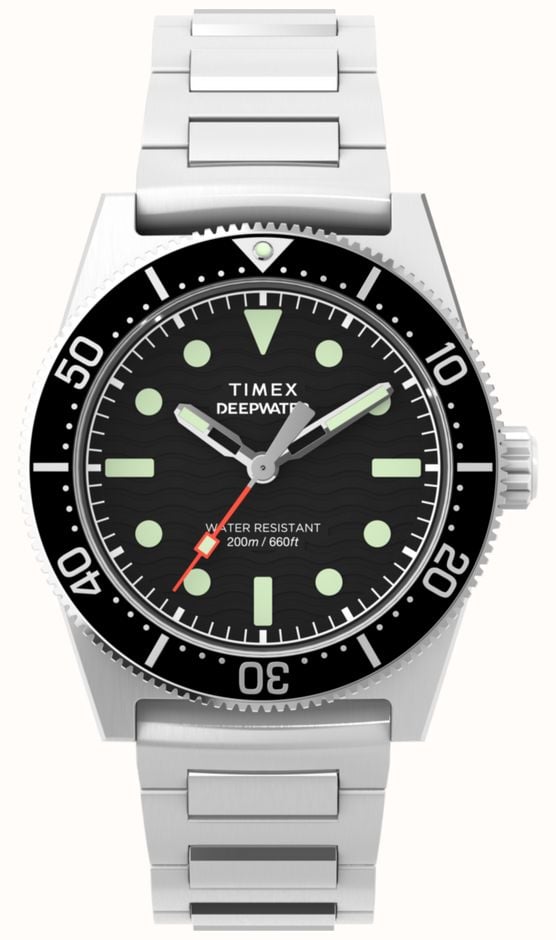 Timex Deepwater Reef 200 41mm Black Wave Dial Stainless Steel Bracelet TW2W95200