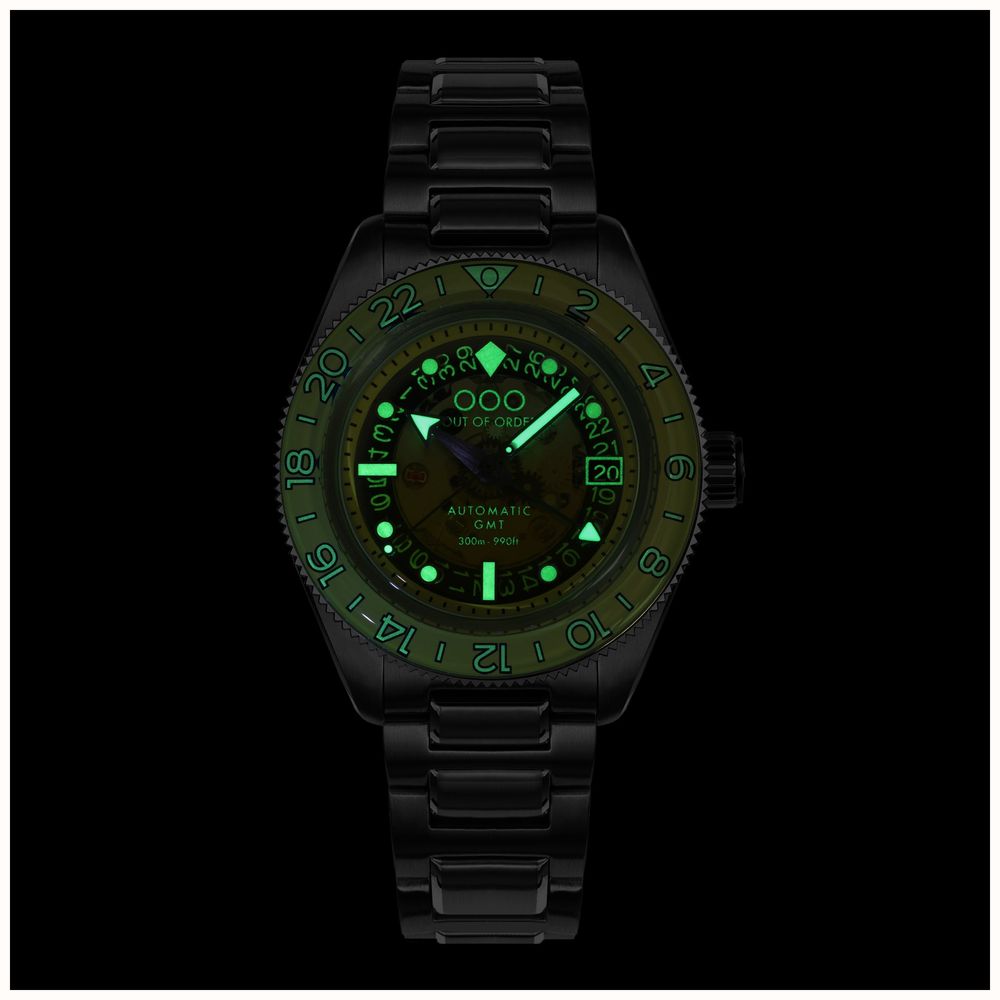 Out Of Order Limoncello Limited Edition Automatic GMT (40mm) Gradient Glass Dial / Stainless Steel Bracelet Watch OOO.001-25.LI.BAND.SS - alternate view 3