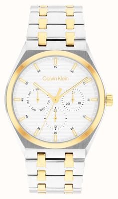Calvin Klein Многофункциональные часы CK Motion (39 мм) с белым циферблатом и двухцветным браслетом из нержавеющей стали 25200533