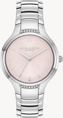 Olivia Burton Klassisches Lea-Kristallglas (34 mm), helles Rosé-Zifferblatt/Edelstahlarmband 24000208