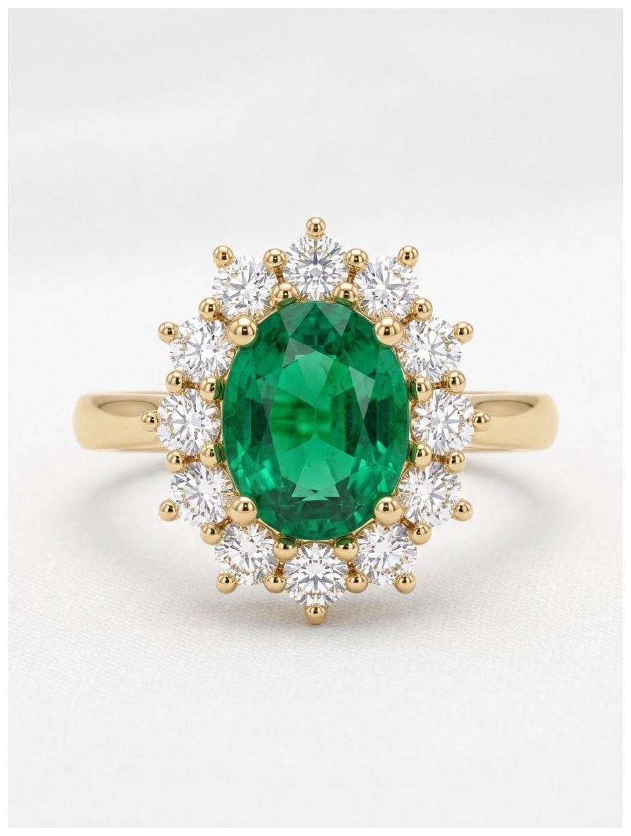 Bass 18ct Yellow Gold Emerald And Diamond Cluster Jewellery