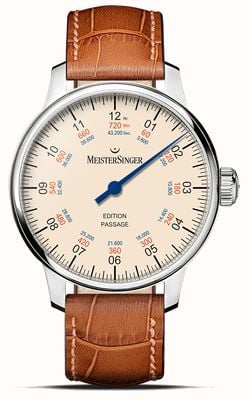 MeisterSinger Limited Edition Passage (43mm) Ivory Dial / Cognac Brown Leather Strap ED-PASSAGE_SG03