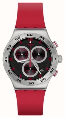 Swatch Mostrador preto vermelho carbônico carmesim (43 mm) / pulseira de borracha vermelha YVS524