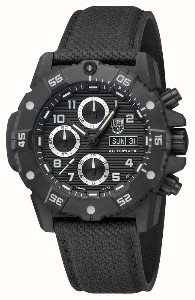 Luminox Master Carbon SEAL Auto Chrono 3880 Series (45mm) Black Dial / Black Technical Matrix Leather Strap Watch XS.3881 - vista alternativa 3