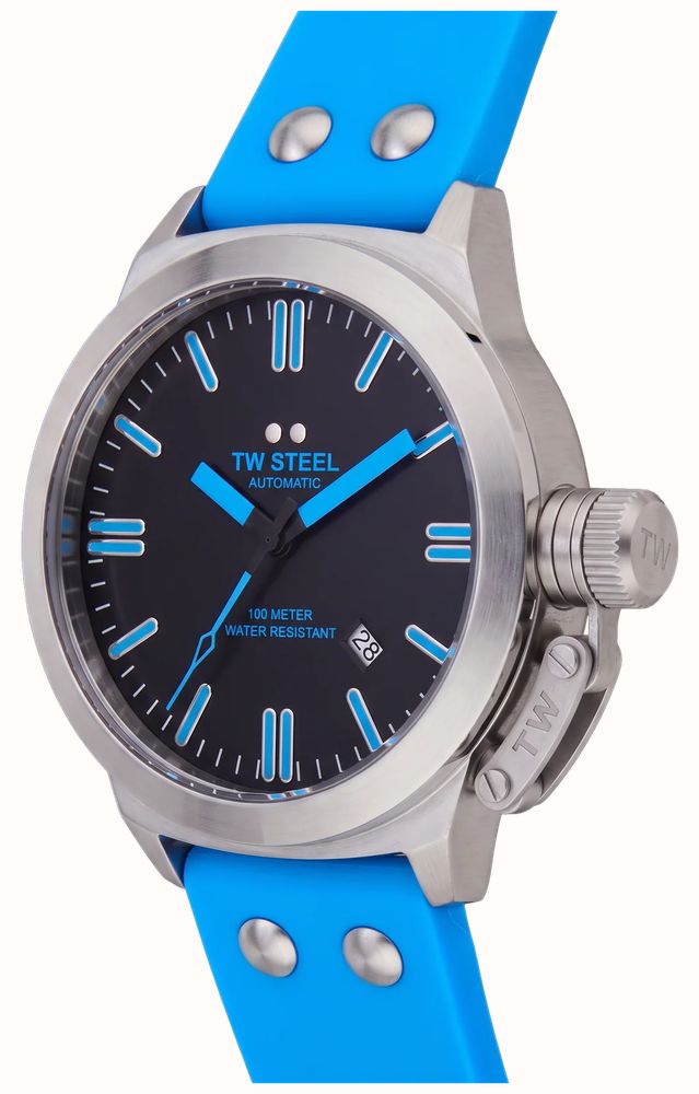 TW Steel Canteen Automatic (45mm) Black Dial / Blue Silicone Strap Watch CS130 - vista alternativa 2