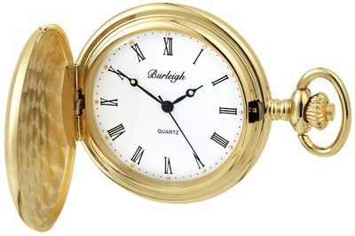 Burleigh Hunter Quartz Pocket Watch - White Dial / Gold PVD Stainless Steel Case 1230