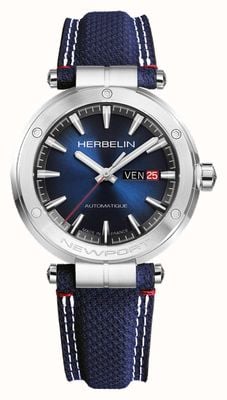 Herbelin Newport Automatic Day-Date (42mm) Blue Sunray Dial / Blue Textile Strap 1768A15BL