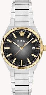 Versace V LEO AURIA (39mm) Black Gradient Dial / Stainless Steel Bracelet VE5Y00326