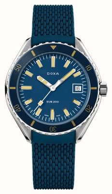 DOXA Mostrador icônico azul escuro caribenho (42 mm) abaixo de 200 / pulseira de borracha azul escura FKM 799.10.201.32