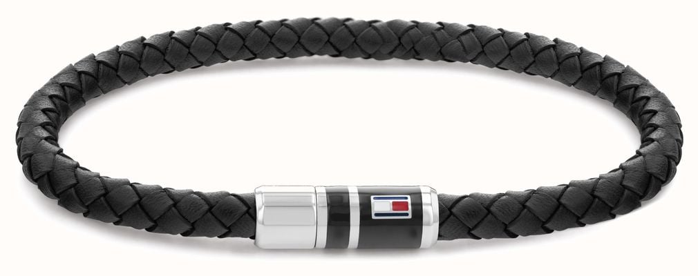 Tommy Hilfiger Men's Casual Leather Black Braided Bracelet 2790293