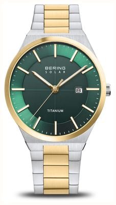 Bering Esfera verde de titanio (39 mm) para hombre/pulsera de titanio de dos tonos 14439-718