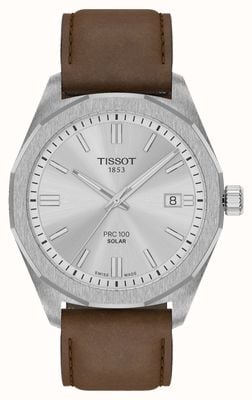 Tissot PRC 100 Solar Quartz (39mm) Silver Dial / Brown Leather Strap T1514221603100