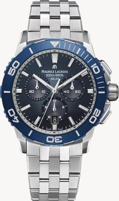Maurice Lacroix Pontos S cronógrafo solar (42mm) esfera azul ahumado translúcida / reloj de pulsera en acero inoxidable PT1038-SSL42-430-1