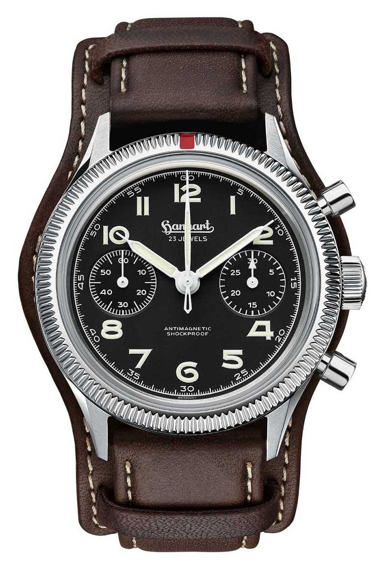Hanhart 417 es 1954 (39 mm) cadran noir / bracelet cuir montre