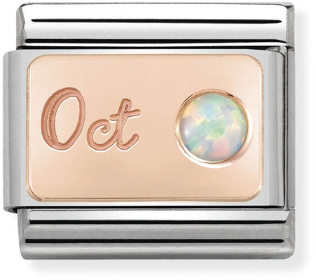 Nomination Classic October Birthstone Opal 9ct Rose Gold & Steel Charm 430508/10