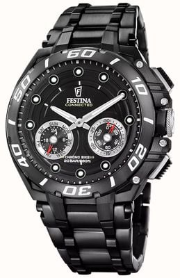 Festina Chrono Bike Connected Hybrid-Smartwatch (46 mm) schwarzes Zifferblatt / schwarzes PVD-beschichtetes Edelstahlarmband F20762/3