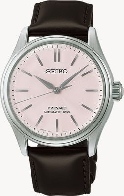 Seiko Presage Classic Series Automatikuhr (38mm) 'Sakura Iro' Kirschblüten-Rosa Zifferblatt / braunes Lederarmband HCC003J1