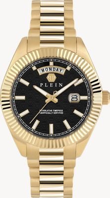 Philipp Plein DATE SUPERLATIVE GENT (42mm) Black Sunray Dial / Gold PVD Stainless Steel Bracelet PWPNA0424