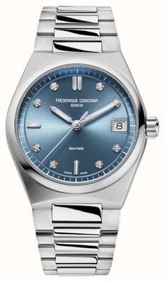 Frederique Constant Reloj Highlife de cuarzo con diamantes (31 mm), esfera azul con rayos de sol y brazalete de acero inoxidable FC-240LND2NH6B