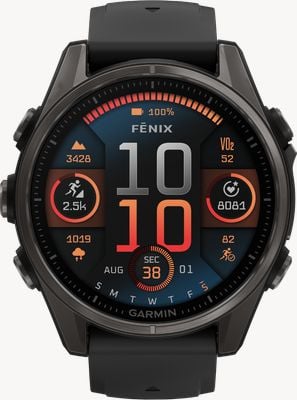 Garmin Fenix 8 43mm AMOLED Sapphire Premium Multisport GPS Smartwatch Carbon Grey with Black Silicone 010-02903-21