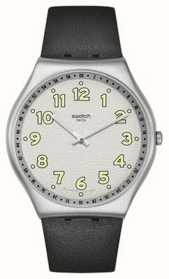 Swatch Mostrador hepcat preto (42 mm) branco / pulseira de couro preta SS07S134