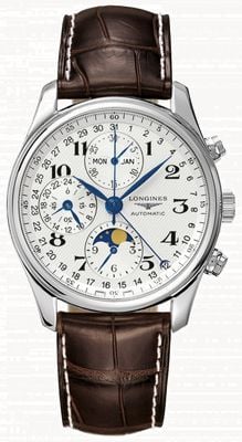 LONGINES Master Collection Chrono Moonphase Automatic (40mm) Silver Barleycorn Dial / Brown Leather Strap L26734783