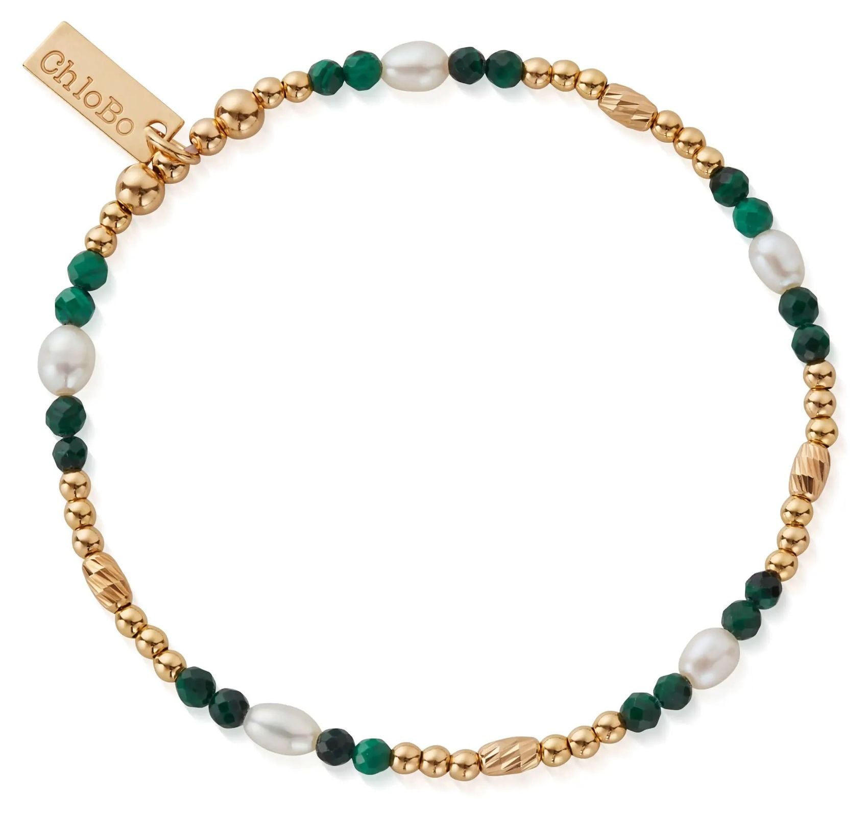 ChloBo Pearl and Malachite INNER WISDOM Bracelet - Gold Jewellery