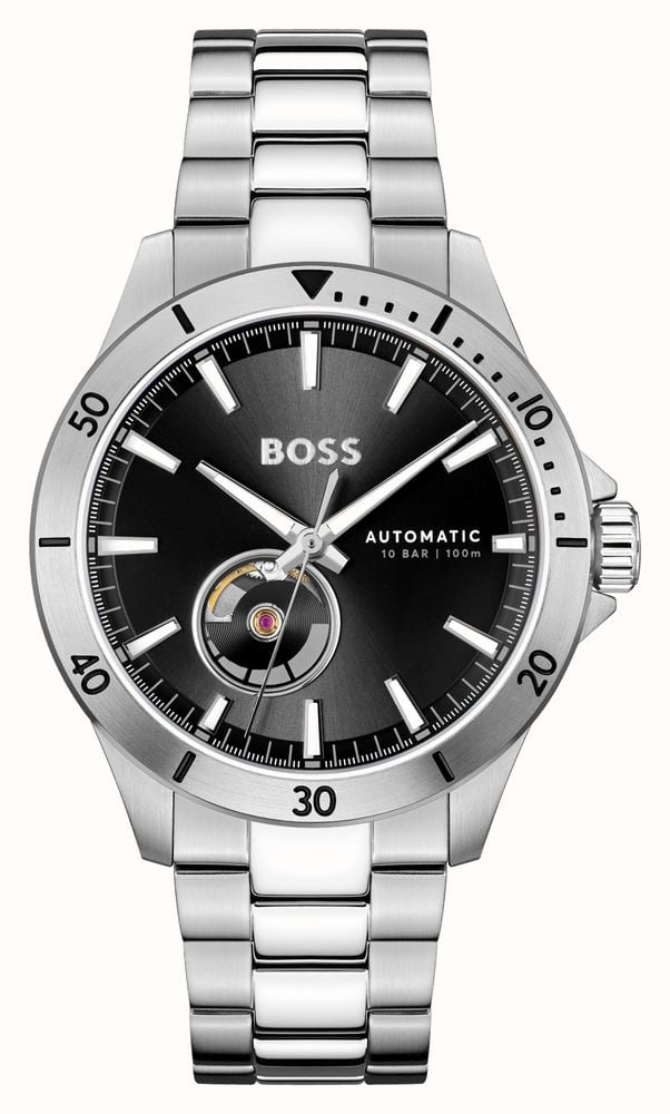 BOSS Men s Troper Automatic 42mm Black Dial Stainless Steel Bracelet 1514202 First Class Watches IRL