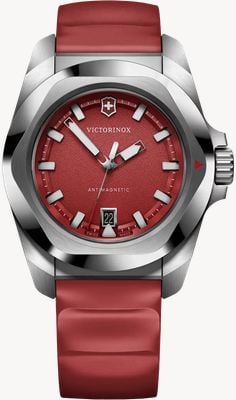 Victorinox Relógio de quartzo I.n.o.x. (41 mm) com mostrador vermelho e pulseira de borracha vermelha. 242029