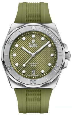 Tutima Glashütte Orologio M2 Seven Seas S automatico (40 mm) con quadrante verde opaco e decorazioni / cinturino in caucciù verde FKM 6156-23