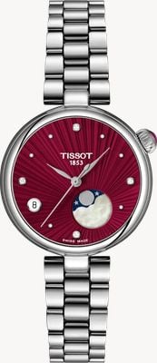 Tissot Desir Mondphase Quarz (29,6 mm) rotes Zifferblatt / Edelstahlarmband T1522231142600
