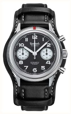 Hanhart 417 ES 1954 Flyback Reverse Panda (39mm) Black Dial / Black Leather Strap - M H701.211-7010