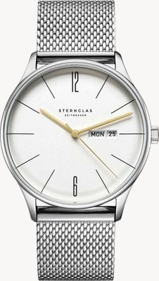 STERNGLAS Quarzo Berlin (38 mm) quadrante argento metro / bracciale in maglia milanese 20 in acciaio inossidabile S01-BE10-MI04