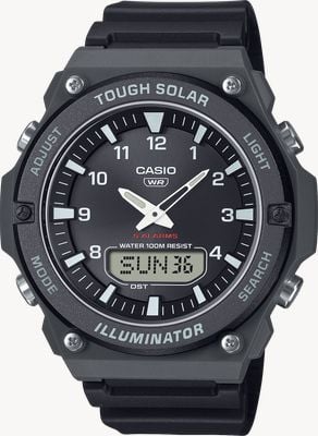 Casio Wytrzymały, wielofunkcyjny zegarek solarny (50,1 mm) z czarną tarczą i czarnym paskiem z żywicy - ekspozycyjny, bez pudełka AQ-S820W-1AVEF-Ex-Display no box