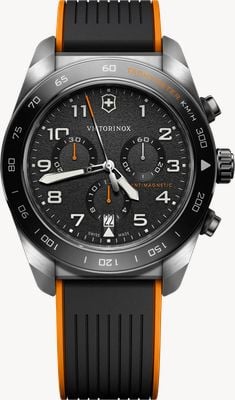 Victorinox Zwitserse leger quartz chronograaf (42mm) zwarte wijzerplaat / zwart & oranje rubberen band 242050
