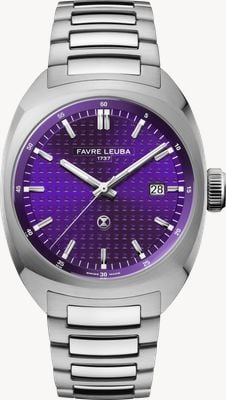 Favre Leuba Chief Date Automatic (40mm) Purple Monogram Pattern Dial / Stainless Steel Bracelet 00.20102.102.07.200