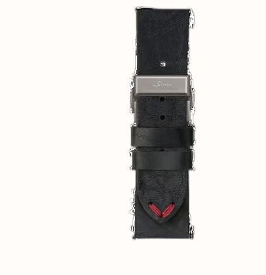 Sinn Pulseira em couro bovino preto com visual vintage e fecho dobrável em forma de borboleta em aço inoxidável jateado. BL5020-5003-400A_SLS185102B_20_18