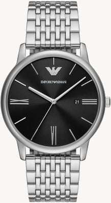 Emporio Armani Mostrador preto masculino (42 mm) / pulseira de aço inoxidável AR11600