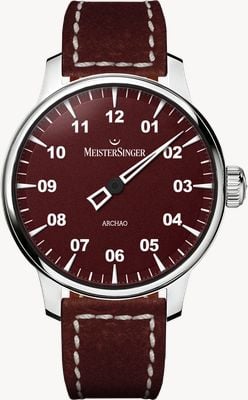 MeisterSinger Archao automático (43 mm) mostrador granulado vermelho escuro / pulseira de couro vermelho escuro AR911