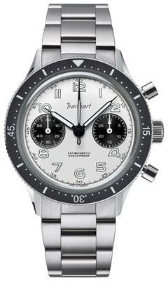 Hanhart 415 es panda (39 mm) quadrante bianco / bracciale in acciaio inossidabile H703.201-6428