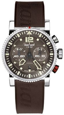 Hanhart Primus Pilot Automatik-Chronograph (44 mm) braunes Zifferblatt / dunkelbraunes Kautschukarmband - m 740.280-1120