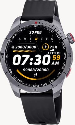 Lotus Smartime paso x 第二代 GPS 智能手表（48.5 毫米）数字显示屏 / 黑色橡胶表带 50209/1
