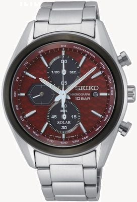 Seiko Solar para hombres | pulsera de acero inoxidable | esfera de cronógrafo roja SSC771P1