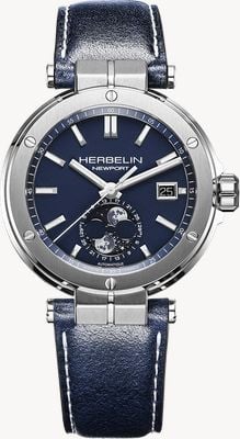Herbelin Newport Moonphase Automatic (40.5mm) Blue Dial / Blue Leather Strap 2889A15LBL